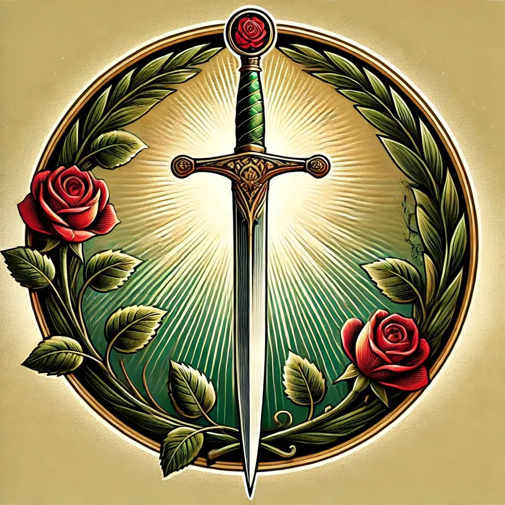 Nova Ecclesia sword and roses emblem