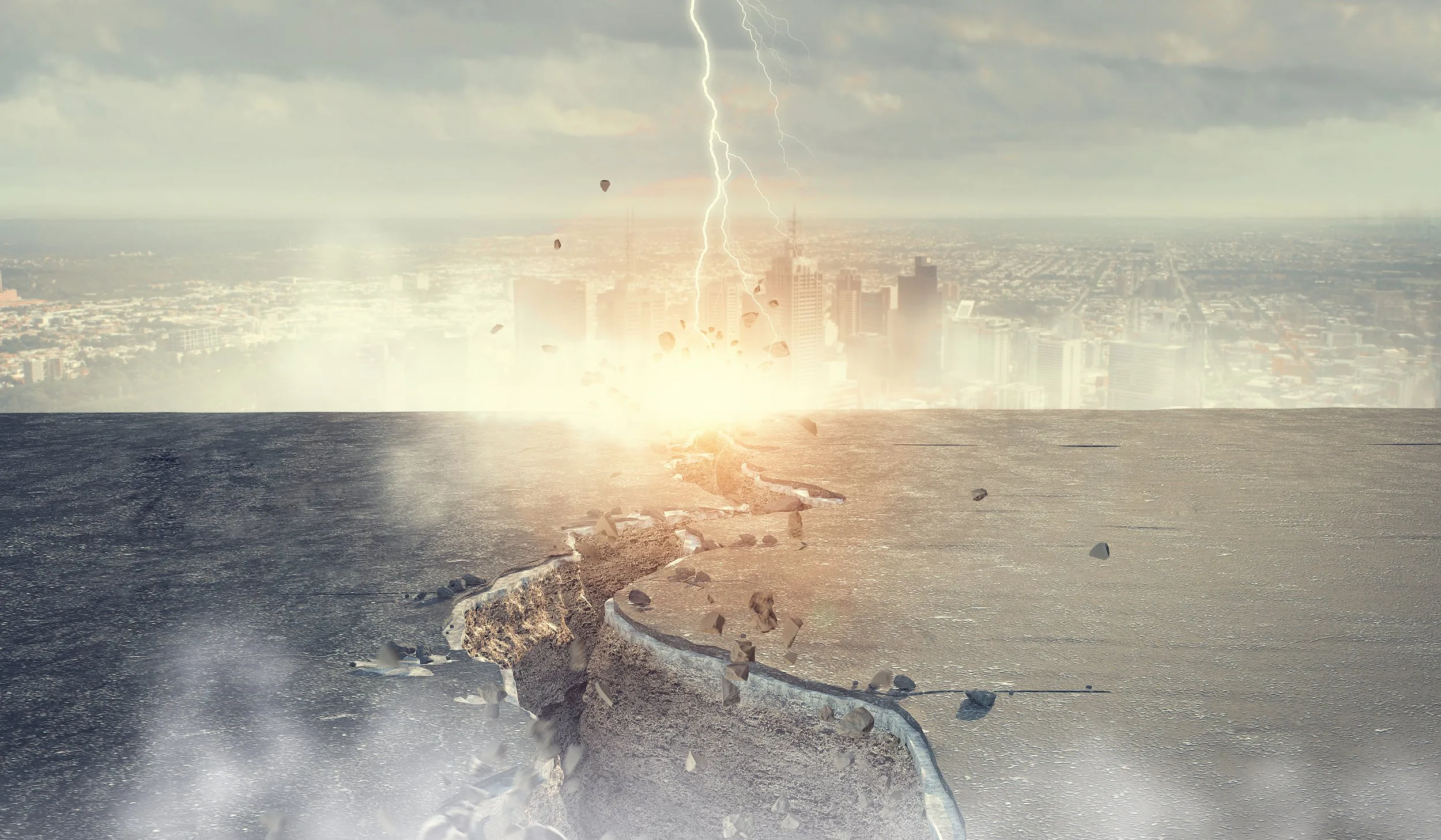 Cracked ground suggesting collapse or bankruptcy