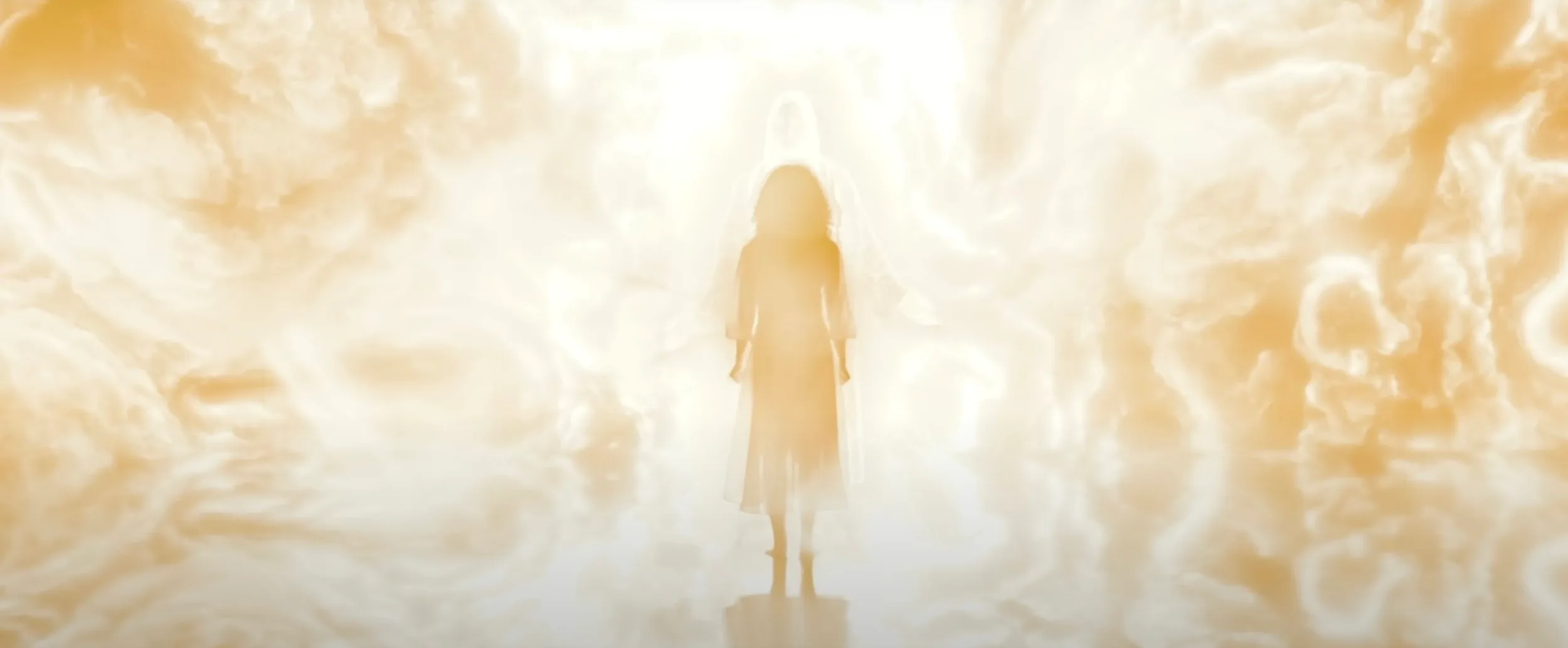 Still of a woman meeting the Lord within a bright sun