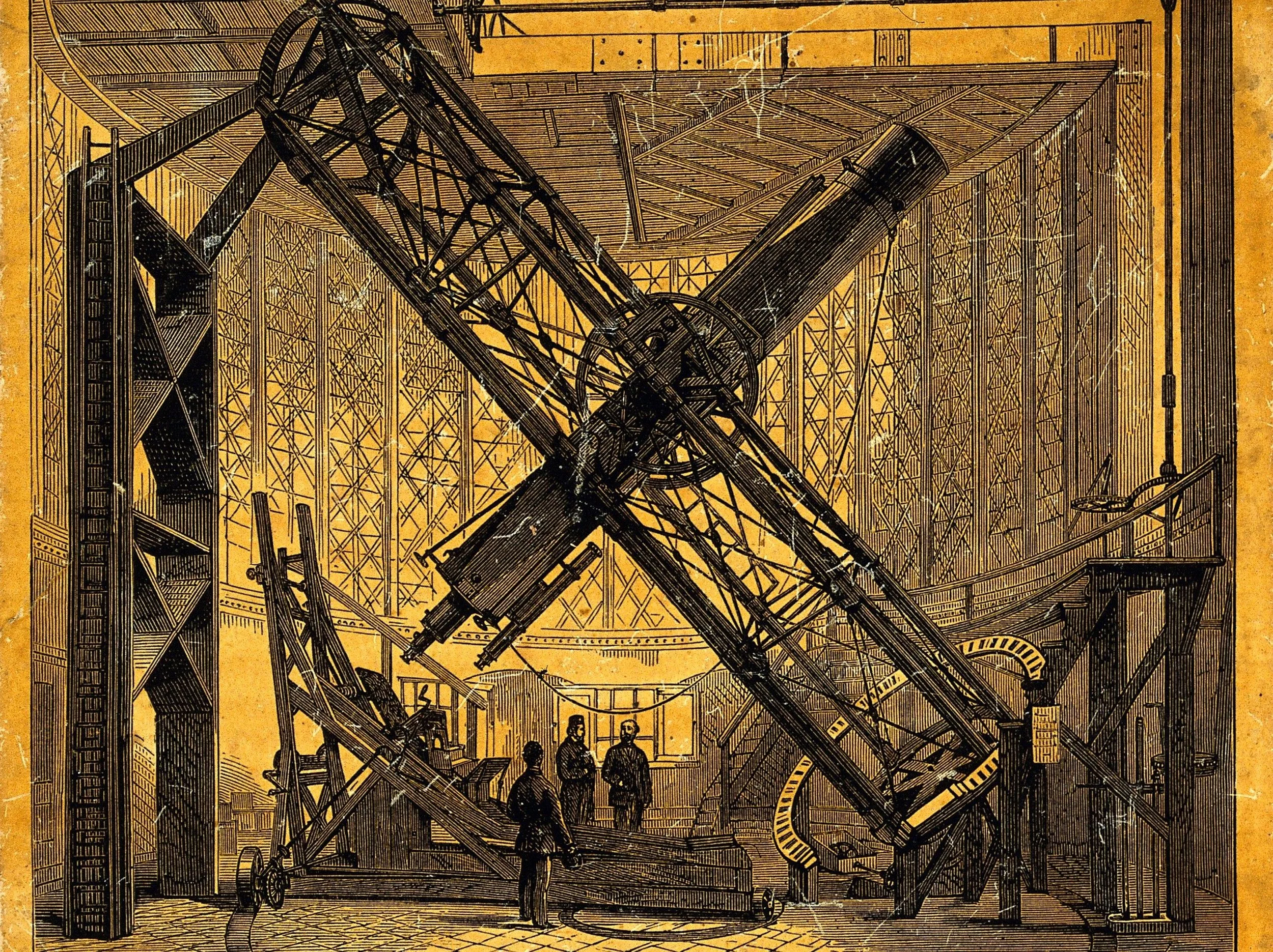 Antique telescope pointed toward the sky