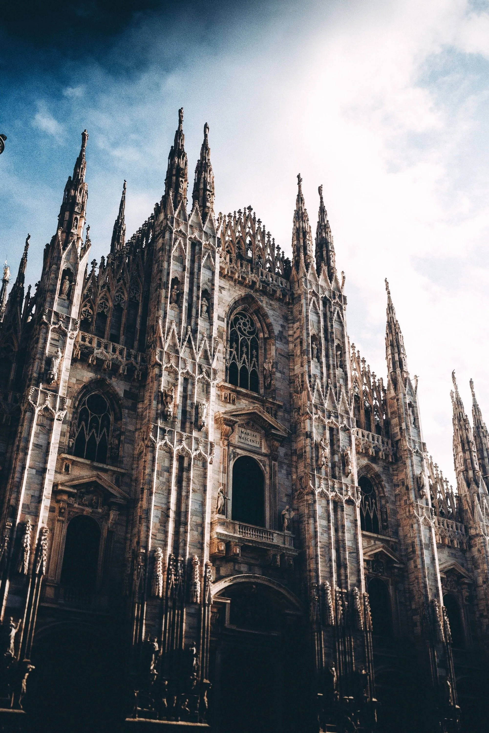 Gothic cathedral facade with tall spires